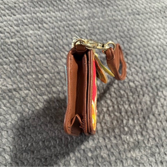 Spartina 449 Red Floral Canvas Wristlet Wallet with leather Brown Trim - Picture 6 of 9